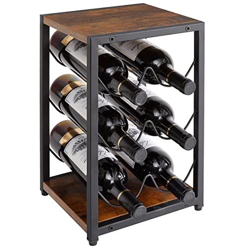 IBUYKE Rustic Wood 6 Bottles Wine Rack for Countertop3 Tier Free Standing Wine RackWine Bottle Holder Stand Organizer for Home Decor BarCabinet PantryCountertop TMJ901H