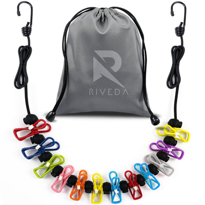 Portable Travel Clothesline with 12 Colorful Clips & Bag Elastic RV & Camping Clothes Line for Indoor Laundry Drying Line & Outdoor Camping Accessories (Elastic)