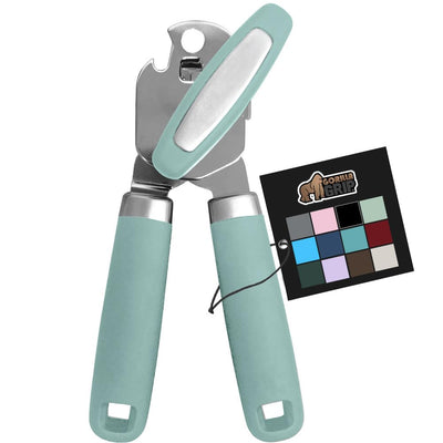 El abrelatas manual original GORILLA GRIP de acero inoxidable de alta resistencia y borde liso y el abridor de botellas con mango suave, a prueba de óxido, perilla de fácil giro de gran tamaño, herramienta de cocina multifuncional, color menta