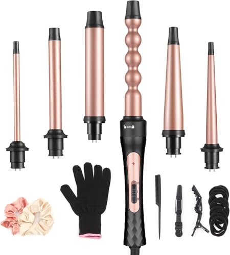 Charger l'image dans la visionneuse de galerie, 6 in 1 Curling Iron Professional Curling Wand Set Fast Heating Hair Curler with 6 Interchangeable Ceramic Barrels (0.35 to 1.25) for Women Quick Create Hairstyle in All Hair Type
