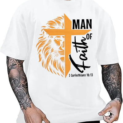 Man of God Shirts for Men : Oversized Christian Cross Shirts Man of Faith Jesus Scripture Bible Graphic Tee
