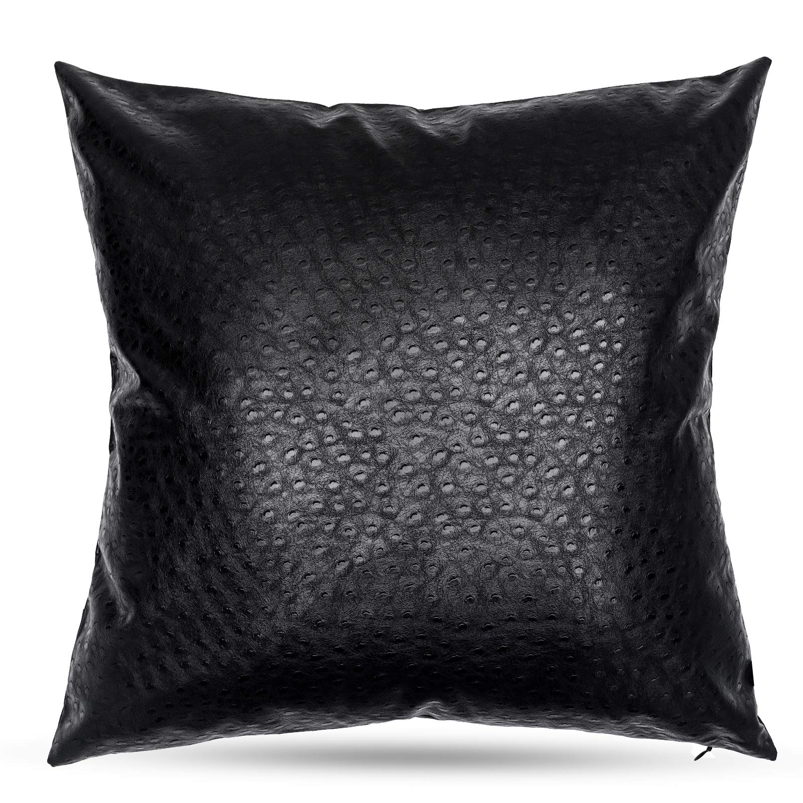 HDDahua Fundas de almohada de piel sintética de avestruz negra, fundas de cojín lumbar de piel sintética modernas para sofá, cama, sofá, 50 x 50 cm
