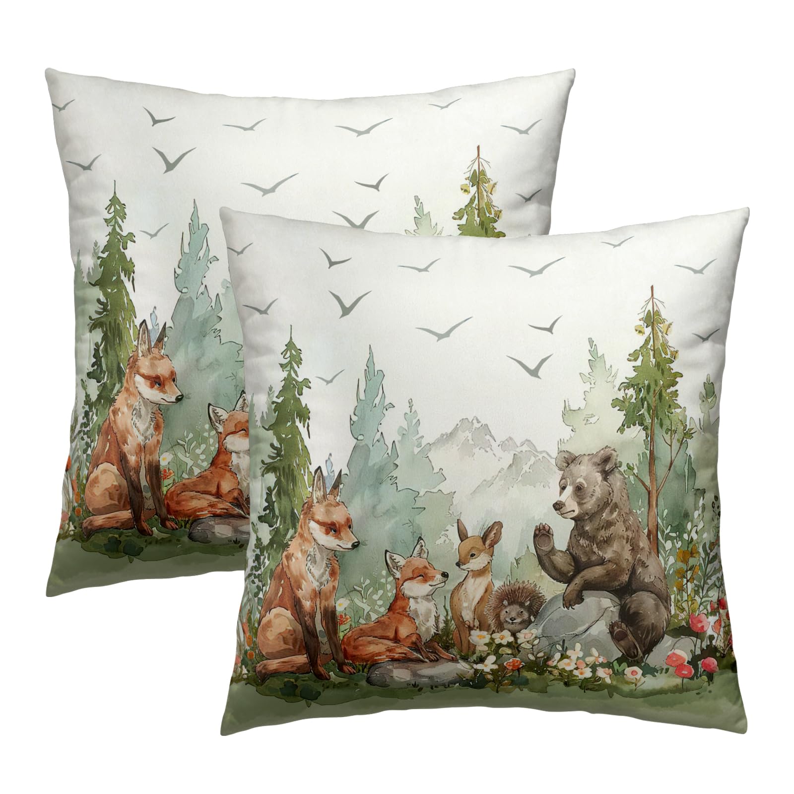 Giwawa Forest Animals Throw Pillow Covers 20x20 Set of 2 Deer Fox Bear Decorative Cushion Cover Soft Cotton Pillowcase for Home Couch Bed Sofa