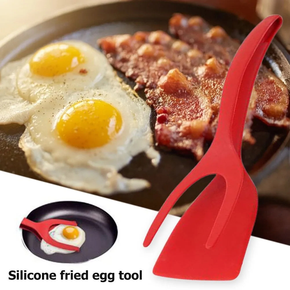 Pinzas 2 en 1 para sujetar y voltear huevos, pinzas para espátula, pinzas para panqueques, huevo frito, tostadas francesas, tortilla, accesorios de cocina invertidos