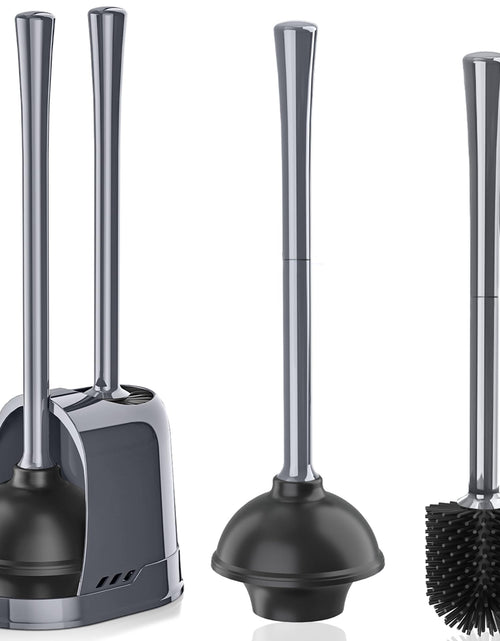 Load image into Gallery viewer, Toilet Plunger and Brush Silicone Bowl Brush and Heavy Duty Toilet Plunger Set with Ventilated Holder 2-in-1 Toilet Brush and Plunger Combo for Bathroom Cleaning (Gray 1 Set)
