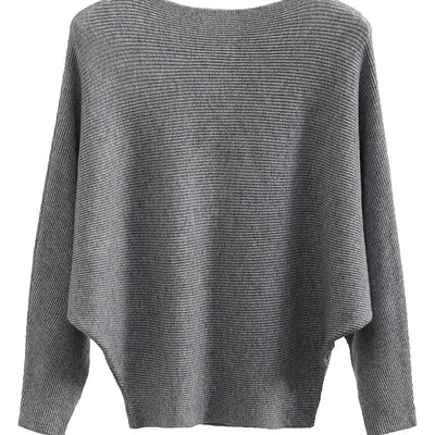 GOLDSTITCH Boat Neck Batwing Sleeves Dolman Knitted Sweaters and Pullovers Tops for Women Grey