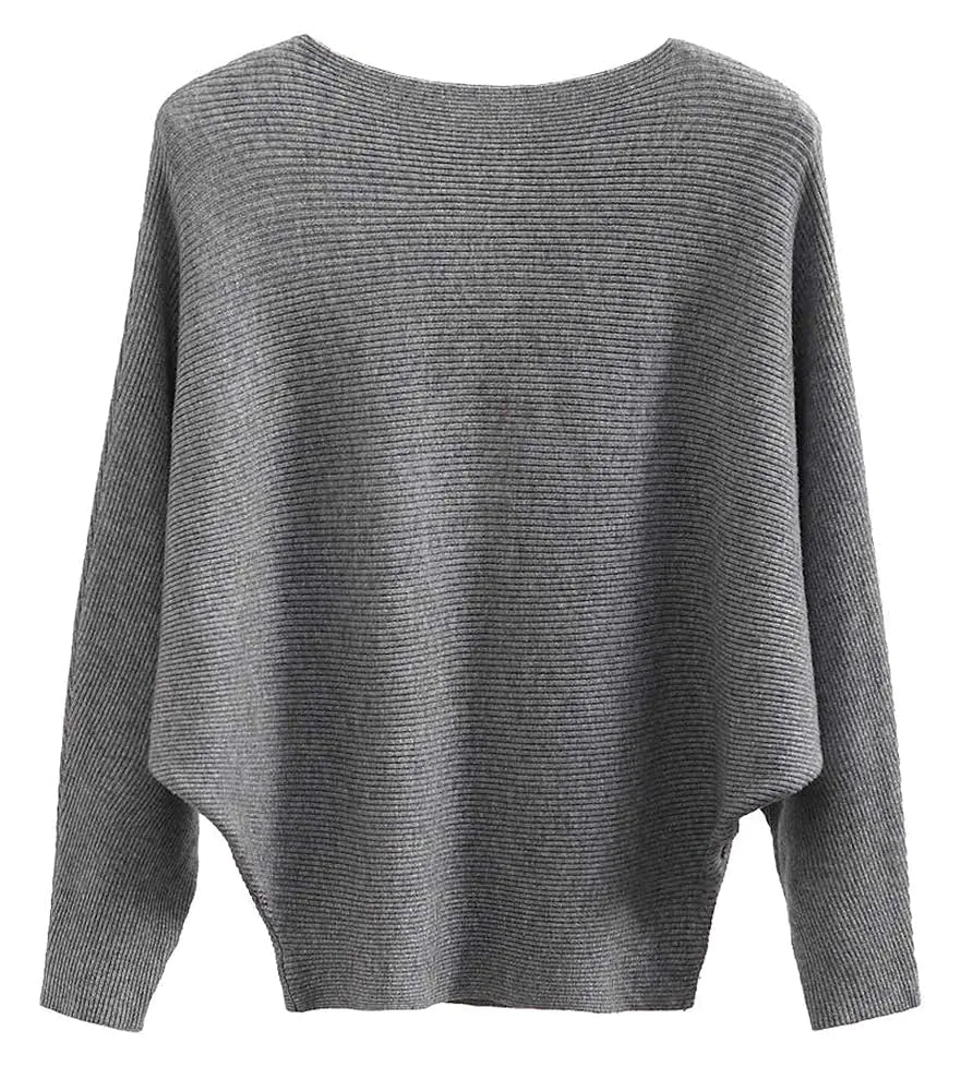 Suéteres y pulóveres de punto con cuello barco y mangas murciélago Dolman GOLDSTITCH para mujer, gris