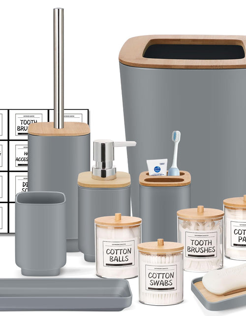 Cargar imagen en el visor de la galería, Grey Bathroom Set11Pcs Bathroom Gift Set4 Qtip Holder DispenserSoap DispenserSoap DishTrayToilet Brush HolderTrash CanToothbrush Holder and Cup for Bathroom

