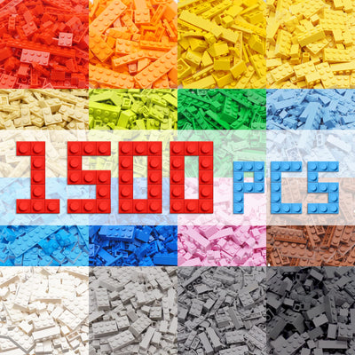 WYSWYG 1500 Piece Building BricksBulk Classic Building Blocks Basic Box Compatible with Major Brands Baseplates 12 Colors 14 Random Bulk Shapes