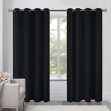 Blackout Curtains for Bedroom Pack of 2 Window Hanging Panels 52 x 84 inch Black