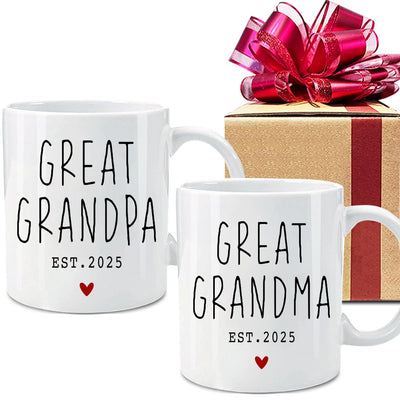 VLUG Juegos de tazas de bisabuelos EST 2025 EST 2025, regalo para abuelos primerizos, anuncio de embarazo, taza para revelar el embarazo, regalo para abuela y abuelo primerizos (blanco)