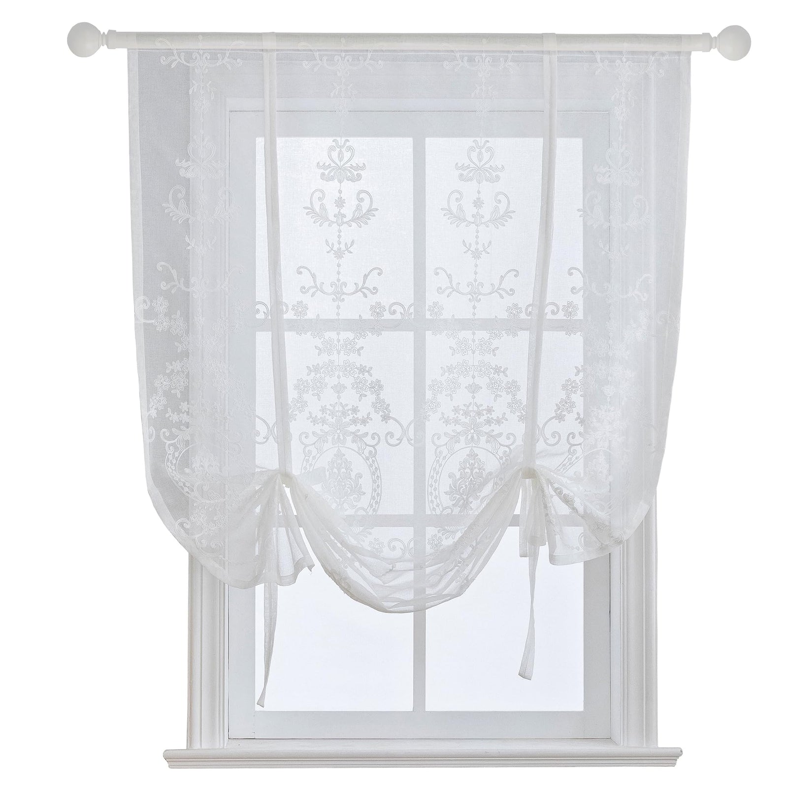 HomeyHo Tie Up Curtains Living Room Tie Up Curtains for Kitchen Windows Curtains Sheer Floral Tie Up Curtains Floral Balloon Curtains for Bedroom Embroidered Curtains for Bedroom 47 x 47 Inch