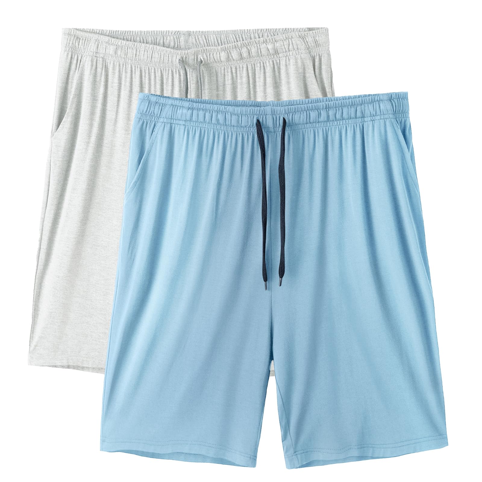 Mens 2 Pack Soft & Light Sleep Shorts Lounge Sleepwear Drawstring Yoga Lounge & Sleep Jam Shorts/Jersey Shorts with Pockets(Blue+Light Gray-3XL)