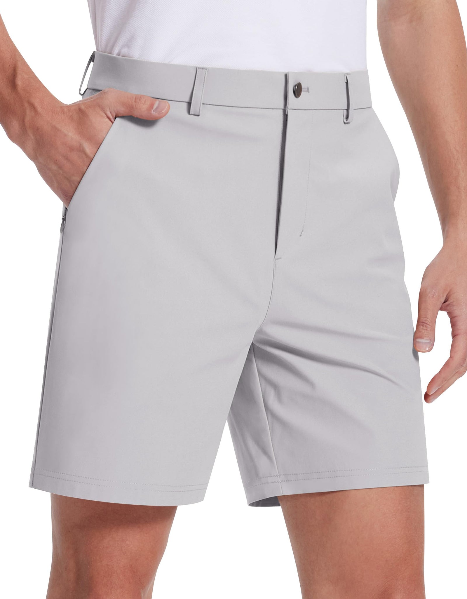 SERAMY Mens Golf Dress Shorts 7 Inch Inseam Stretch Flat Front Shorts with 5 Pockets Quick Dry Lightweight Casual Shorts White 35