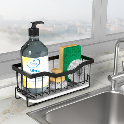 Maifan Organizador de Fregadero Cesta de Fregadero Soporte de Esponja para Fregadero de Cocina Acero Inoxidable Inoxidable Soporte de Cepillo para Cocina con Bandeja de Drenaje para Almacenamiento de Gadgets de Encimera de Cocina