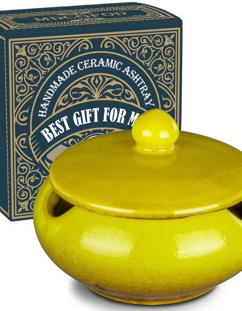 Load image into Gallery viewer, Ceramic Ashtray with Lids Cigar Accessories Outdoor Ash Tray Gift for Men Dad Husband Boyfriend Windproof Ashtrays for Patio Home，Indoor，Outside，Office Decoration (yellow)
