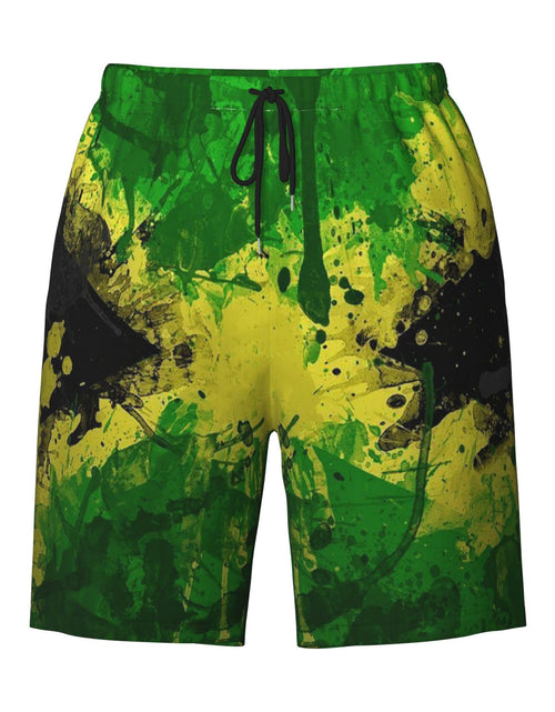 Load image into Gallery viewer, JUHIOPOI Mens Jamaica Swim Trunks Jamaican Flag Trunk Beach Shorts Cool Quick Dry Board Shorts Summer Party Shorts with Pockets Mesh Lining (Watercolour Medium)
