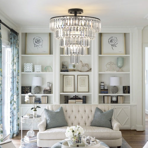 Charger l'image dans la visionneuse de galerie, Large Black Crystal Chandelier, Contemporary Style Chandelier, Dining Room, Living Room, Bedroom - Bulb Not Included  Unavailable Platforms- Temu
