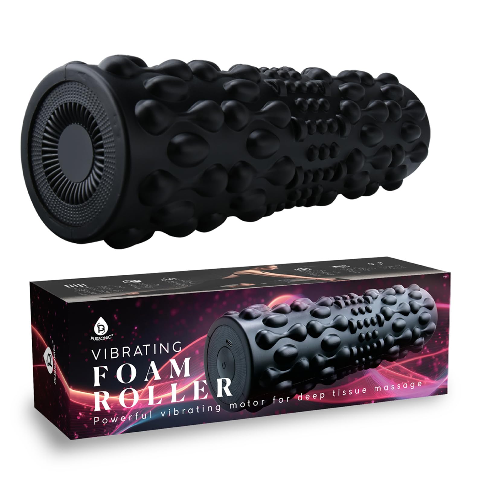 PURSONIC Vibrating Foam Roller – Deep Tissue Massage for Muscle Recovery – 5 Intensity Levels USB Rechargeable Durable & Lightweight Design