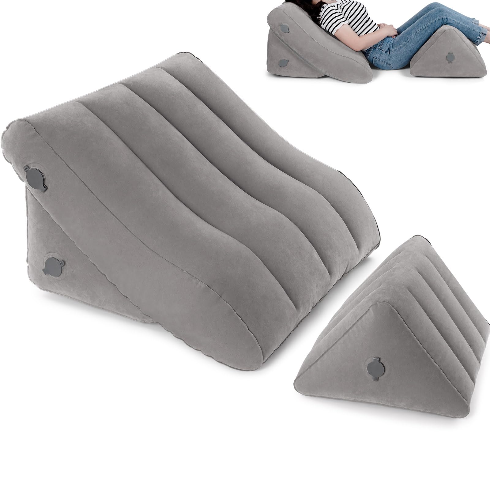 USHMA Inflatable Wedge Pillow Set - Travel Wedge Pillow for Sleeping with Adjustable Height - Inflatable Wedge Cushion for Adults with Pain Relief - Blow up Wedge Pillow Bed Wedge & Easy Storage