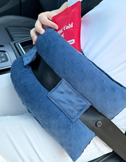 Load image into Gallery viewer, Hysterectomy Seatbelt Pillow Hysterectomy Recovery Must Haves Post Surgery Abdominal Pillows with Ice/Hot Pocket for Tummy Tuck C-Section Recovery Gifts Minky Dot Denim Blue

