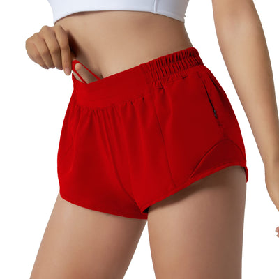 Aurefin Running Shorts for WomenQuick Dry Athletic Sports Shorts Lightweight Active Workout Gym Shorts with Zip Pocket Red/L