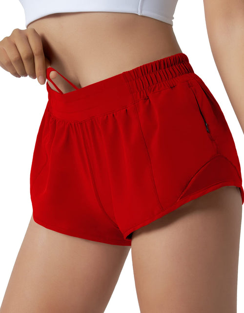 Load image into Gallery viewer, Aurefin Running Shorts for WomenQuick Dry Athletic Sports Shorts Lightweight Active Workout Gym Shorts with Zip Pocket Red/L
