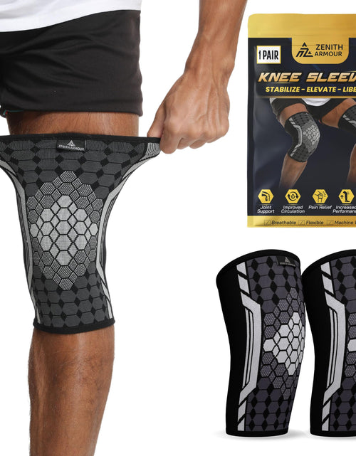 Cargar imagen en el visor de la galería, Zenith Armour Knee Sleeve Knee Brace for Men &amp; Women - Pain Relief Meniscus Tear ACL Arthritis Joint Pain Recovery Workout Fitness Sports - 1 Pair Breathable Machine Washable (Large)
