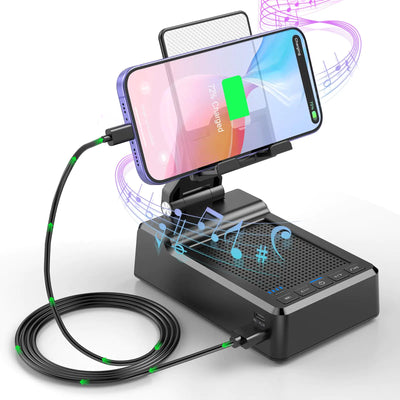 Regalos para mamá, mujeres, hombres, papá, soporte plegable ajustable para teléfono celular con altavoz Bluetooth inalámbrico y cargador portátil, soporte para teléfono celular, regalos de cumpleaños únicos, dispositivo genial para ella, marido, él, novio