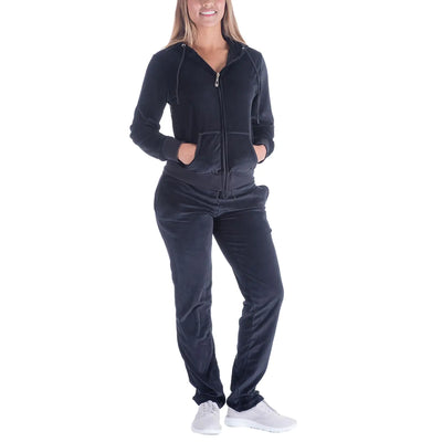 LeeHanTon Womens 2 Piece Outfits Velour Tracksuits Long Sleeve Sweatsuits Sports Jogging Velvet Lounge Set LJS200 Black 2XL
