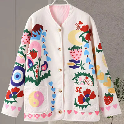 Printed Pocket Cotton Jacket Women