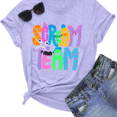 T-shirt d'Halloween - T-shirt Scream pour femme - T-shirt drôle de fête d'Halloween - Joli haut imprimé d'Halloween - T-shirt lettre fantôme - Violet