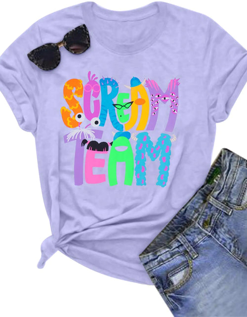 Load image into Gallery viewer, Halloween Shirt Scream Shirt Women Funny Halloween Party T-Shirt Cute Halloween Print Tops Ghost Letter Tee Purple

