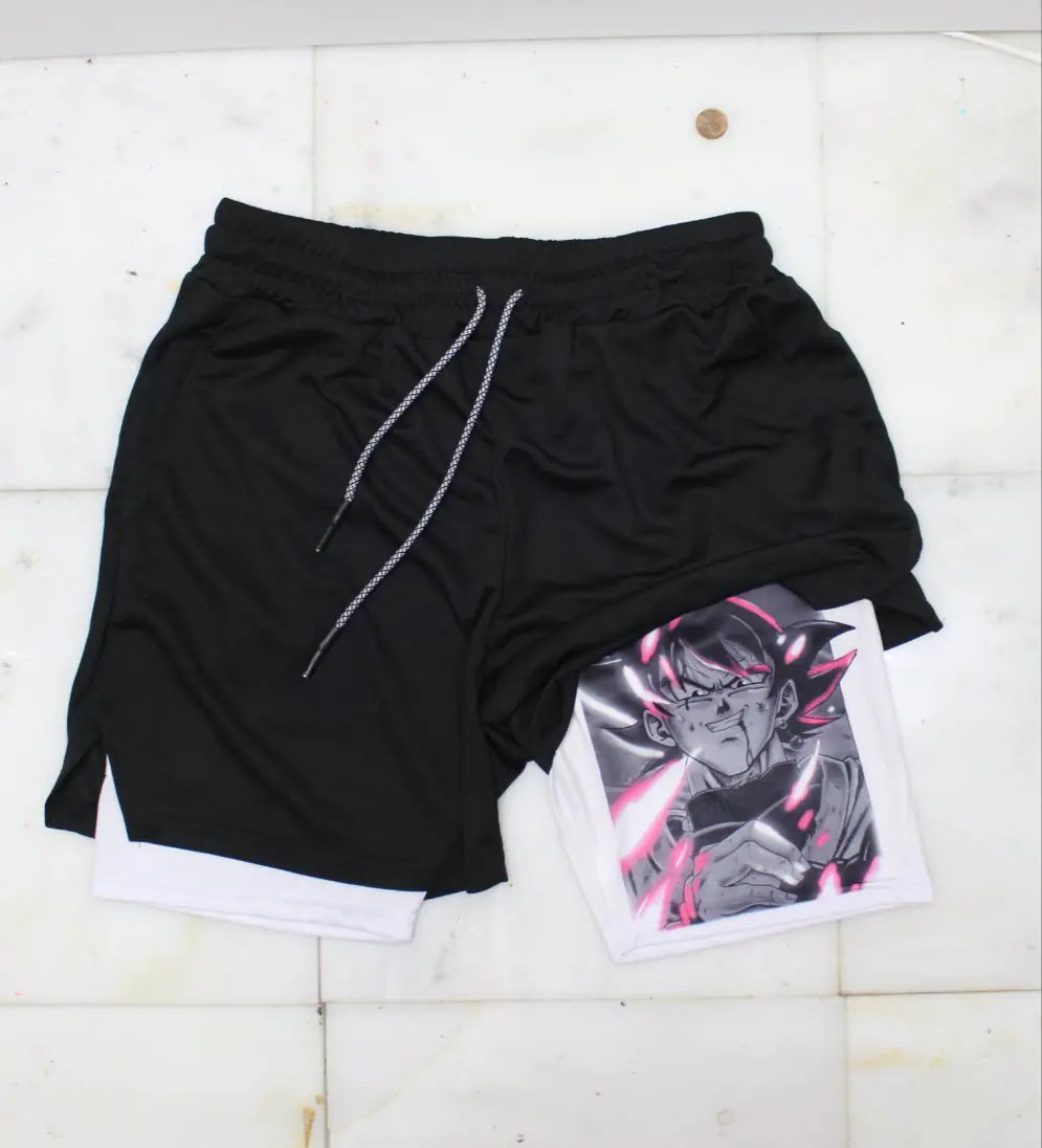 2023 Summer Men's Double Layer Anime Print Shorts