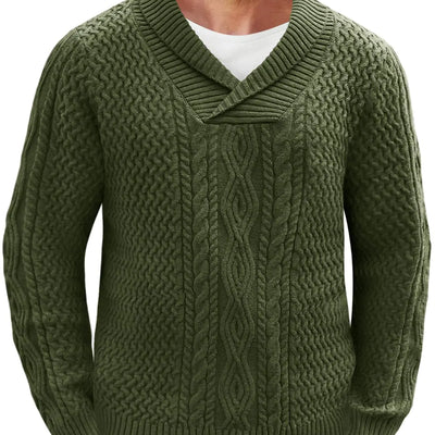 Runcati Mens Shawl Collar Pullover Sweater Casual Cable Knit Long Sleeve Loose Fit Sweaters Army Green