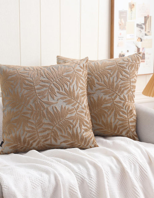 Load image into Gallery viewer, HPUK Leaf Cut Velvet Throw Pillow Covers Pack of 2 18x18 Inch Accent Cushion Covers for Living Room Bedroom Decorative Pillow Covers for Couch Sofa Chair Brown
