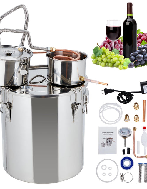Load image into Gallery viewer, Alcohol Still 10Gal/38L Alcohol Distiller Stainless Steel Distillery Kit for Alcohol With Copper Tube Water Pump Build-in Thermometer Home Brewing Kit for DIY Whisky Wine Brandy Making

