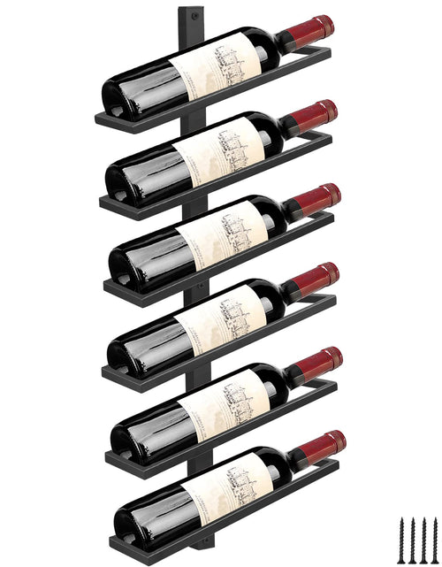 Load image into Gallery viewer, Wall Mounted Wine Bottle Rack Holder Storage Organizer Industrial Metal Hanging Wine Display Shelf Holds 6 Bottles Separable Wall Wine Rack for Wine Theme Decor Beverages Liquor Bottle Storage
