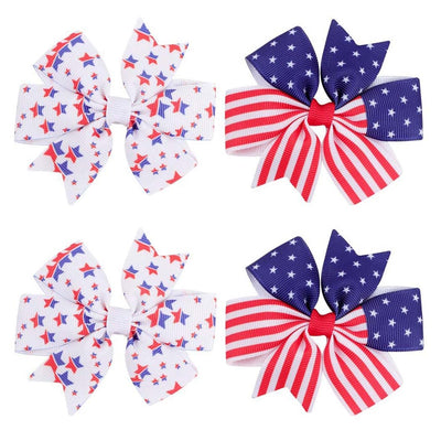 Girl Hair Clip Grosgrain Ribbon Hair Bow Baby Girls Hair Accessories for 4th of July 4 Pack ZFJ33 (Set 5)