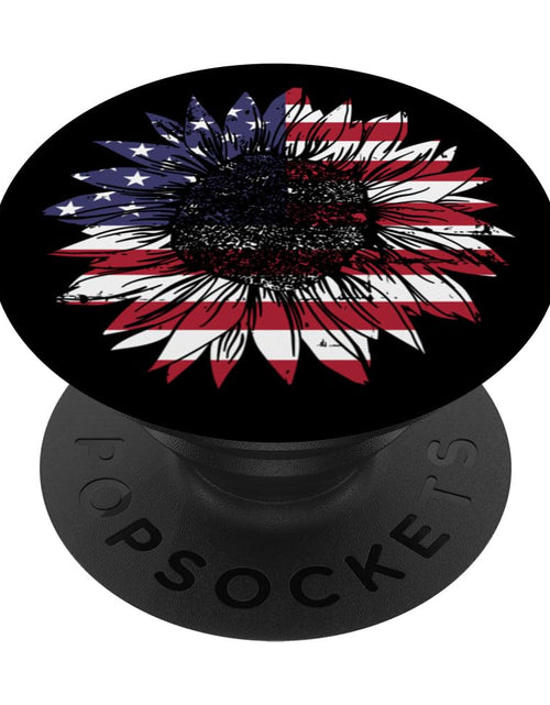 Load image into Gallery viewer, Sunflower US american flag for independence on 4th of july PopSockets Standard PopGrip
