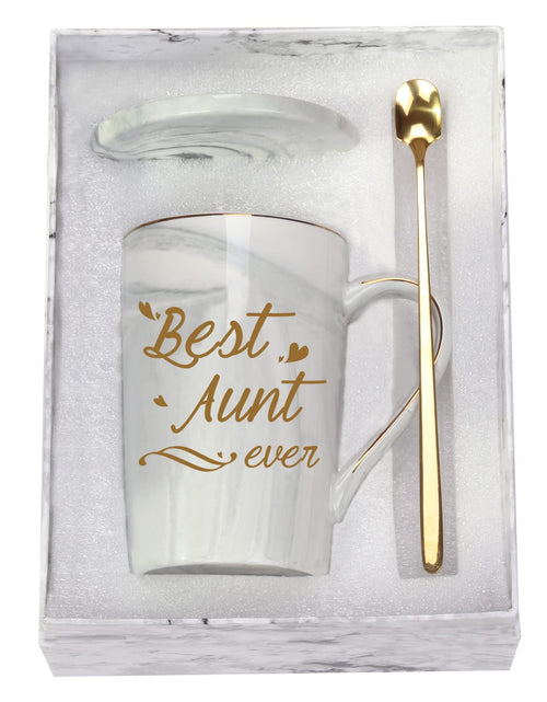 Load image into Gallery viewer, Best Aunt Ever Mug Best Aunt Ever Coffee Mug Best Aunt Ever Gifts Best Aunt Ever Cup Aunt Coffee Mug Birthday Mothers Day Gifts for Aunt from Nephew Niece 14 Ounce Grey with Gift Box Spoon Coaster
