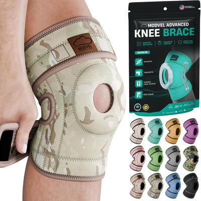 Modvel ELITE Knee Brace With Side Stabilizers & Patella Gel Pads for Maximum Knee Pain Support and Fast Recovery for Men and Women Knee Pad for Running Workout Arthritis Joint RecoveryArmy Light S-M