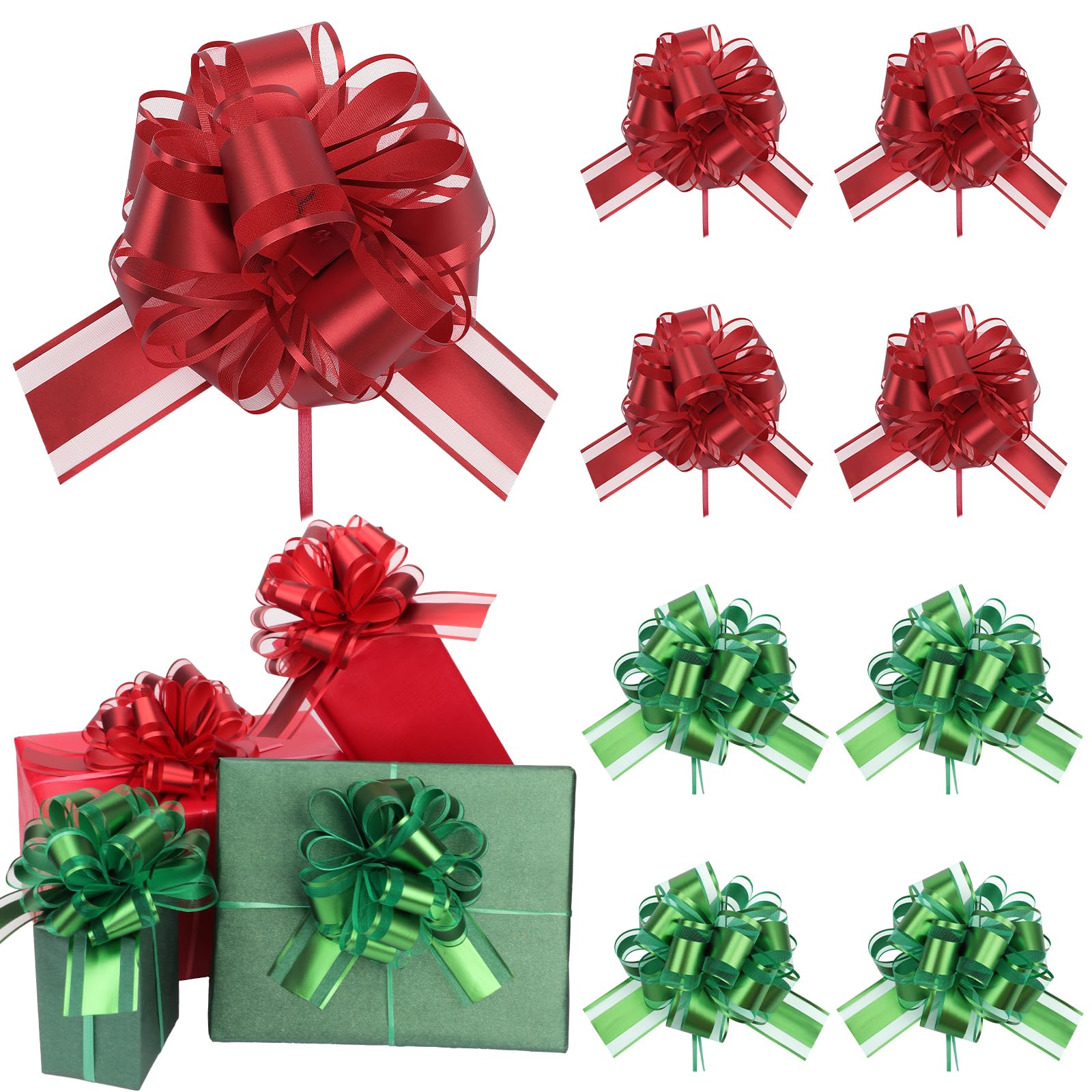 Heytimi 32 lazos grandes para regalo, lazos de regalo grandes de 6 pulgadas para regalos, lazos de cinta a granel para cestas de regalo, día de San Valentín, Pascua, Navidad, decoración de bodas (rojo y verde)