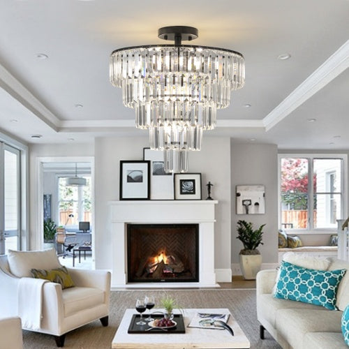 Charger l'image dans la visionneuse de galerie, Large Black Crystal Chandelier, Contemporary Style Chandelier, Dining Room, Living Room, Bedroom - Bulb Not Included  Unavailable Platforms- Temu
