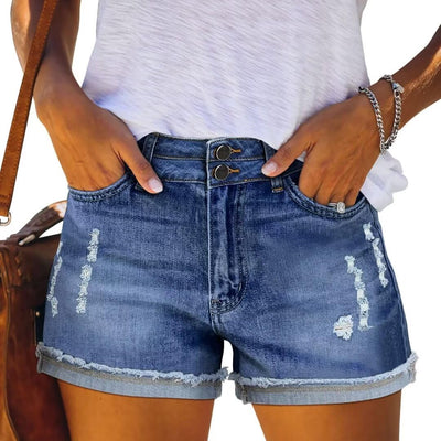 FEKOAFE Womens Stretchy Blue Jeans Shorts for Summer Denim Shorts for Women High Waisted Jean Shorts Blue Small