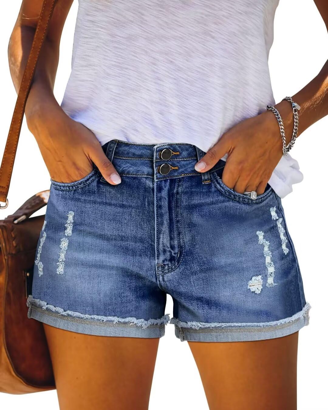 FEKOAFE Womens Stretchy Blue Jeans Shorts for Summer Denim Shorts for Women High Waisted Jean Shorts Blue Small