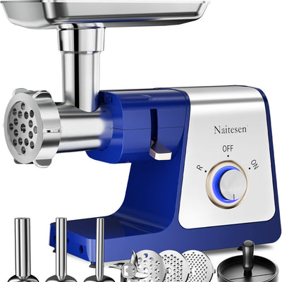 Naitesen 3000W Picadora de carne eléctrica con máquina para hacer salchichas, picadora de alimentos con 3 tubos de acero inoxidable para embutir, 3 placas de molienda, prensa de hamburguesas, kit Kubbe para cocina doméstica