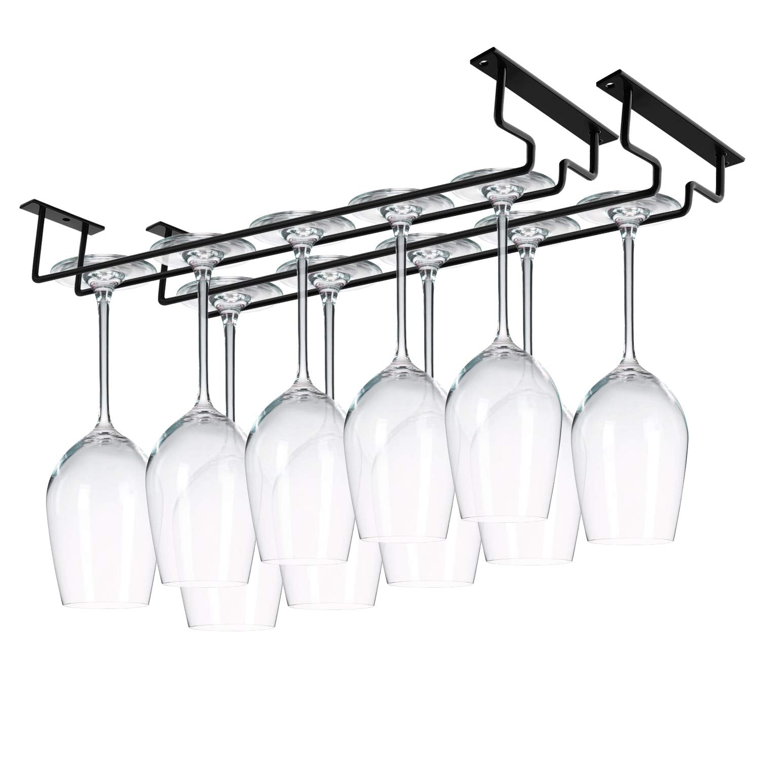 MOCOUM 2 Pack 15.6" Wine Glass Rack Under Cabinet Stemware Rack Wine Glass Hangers Rack Wire Wine Glass Holder Storage Hanger Hold Up To 10 Wine Glasses for Cabinet Kitchen Bar (Black 2 pack)