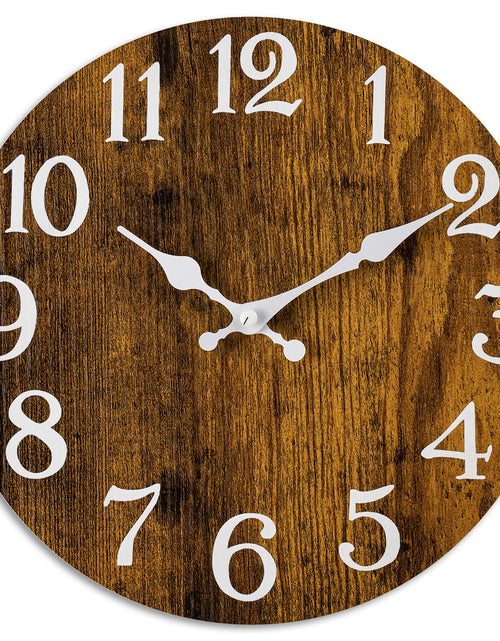 Cargar imagen en el visor de la galería, KECYET Battery Operated Kitchen Wood Silent Non Ticking Wall ClockVintage Analog Clock for Bedroom Bathroom Living Room Home Office(Brown)
