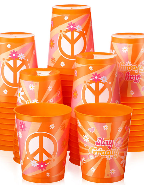 Load image into Gallery viewer, Cholemy 50 Pcs Groovy Plastic Cups Birthday Party Favors 12 oz Reusable Boho Retro Hippie Disposable Clear Cups Party Drinking Cup Bulk for Kids Wedding Baby Shower Party Supplies Coffee Beverages
